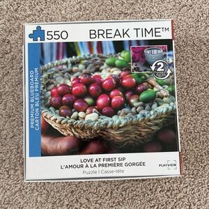 Break Time 550 piece premium blue board love at first sip 2 sided puzzle - NWT